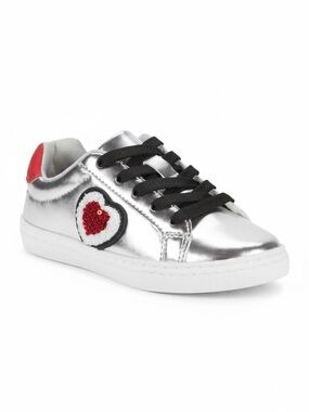Hoo Shoes Metallic Silver Red Patch Heart Sneakers Girls Size 11 Lace-Up